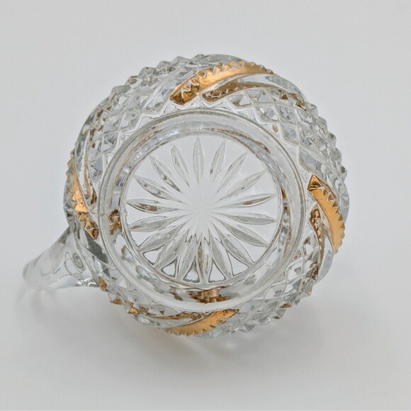 Vintage Brilliant Pressed Glass Creamer Gold Trim Diamond Star Pattern Scalloped - Picture 6 of 10